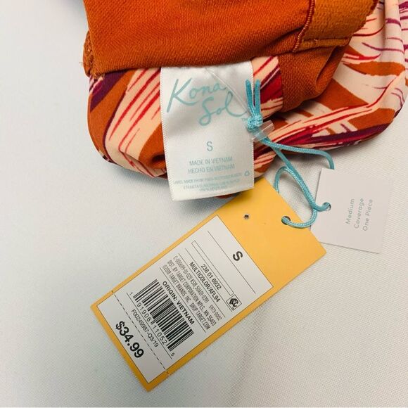 Kona Sol One Piece Swimsuit Tropical Burnt Orange Print - Picture 4 of 10